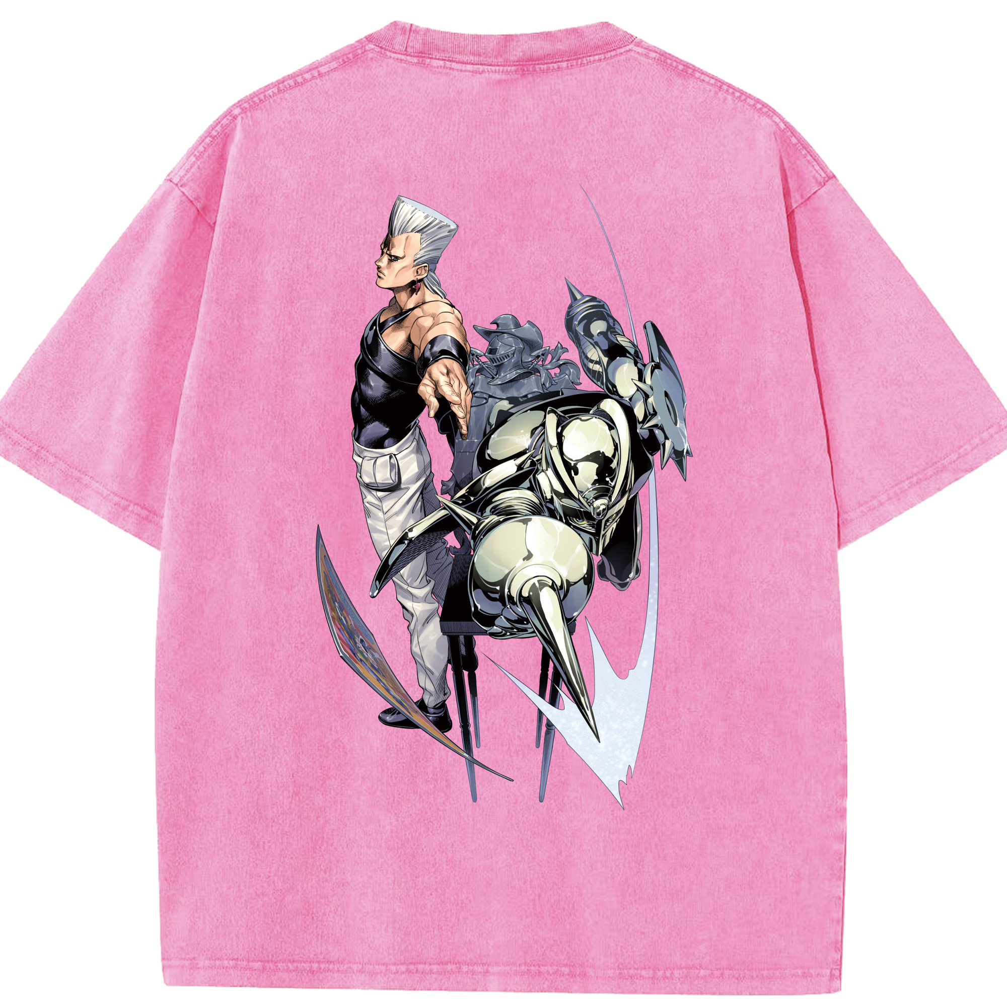 （画像用） ジョジョの奇妙な冒険 ジャン＝ピエール?ポルナレフ JoJo's Bizarre Adventure Jan Pierre Polnareff 綿100% ヴィンテージ風 半袖Tシャツ（背面プリント）